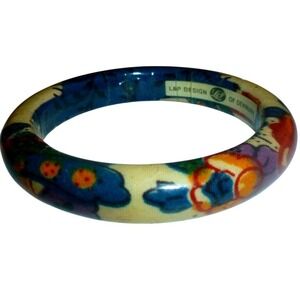 Vintage L&P Design Denmark Bangle Bracelet Floral Fabric Wrapped Resin MCM
